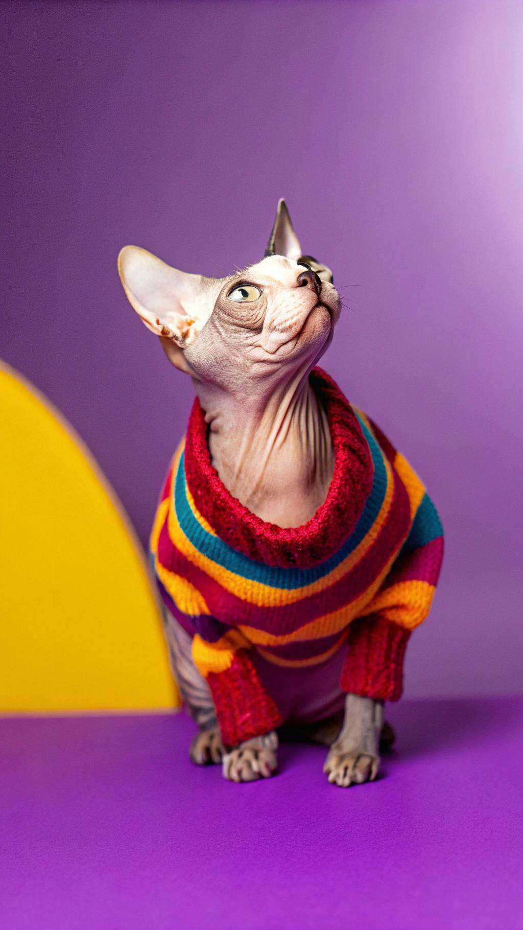 The sweater is a vibrant, striped pullover with hues of red, yellow, blue, and purple. According to sources, this rare feline earned its prized attire after saving an elderly woman from a house fire by alerting her to the danger through incessant meowing until she woke up and escaped the burning building. The cat's heroic actions undoubtedly warranted the colorful sweater as a token of gratitude for its bravery.